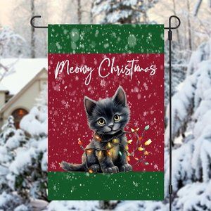 Black Cat Meowy Christmas Garden Flag